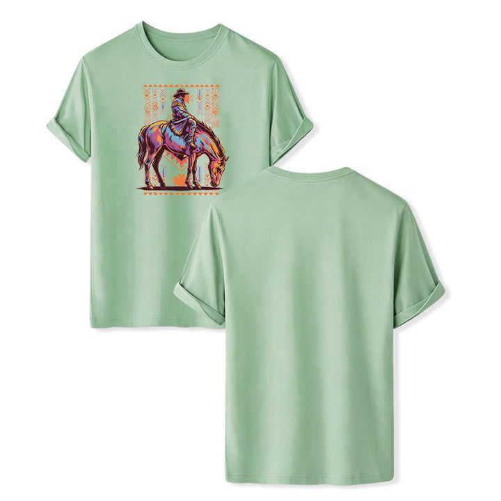 Maglietta western con stampa artistica colorata di un cavaliere azteco - Verde - 2XL - image 11