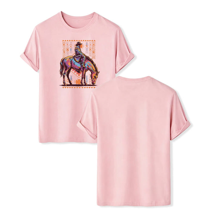 Maglietta western con stampa artistica colorata di un cavaliere azteco - Rosa - 2XL - image 8