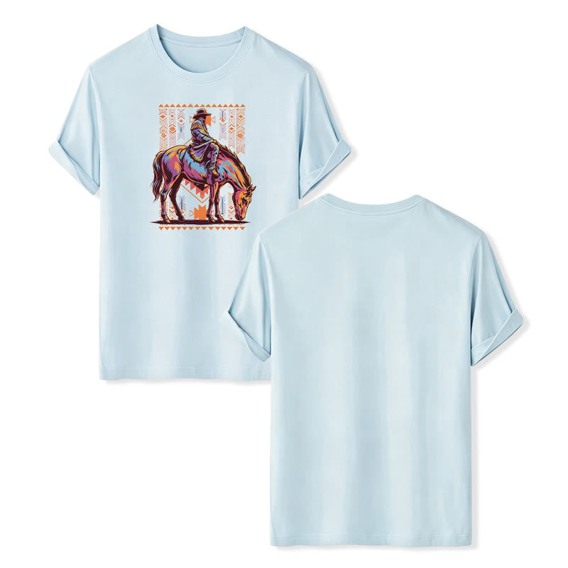Maglietta western con stampa artistica colorata di un cavaliere azteco - Blu - 2XL - image 10