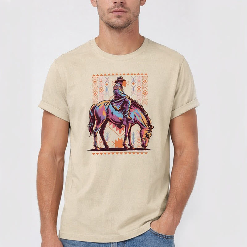 Maglietta western con stampa artistica colorata di un cavaliere azteco - image 2