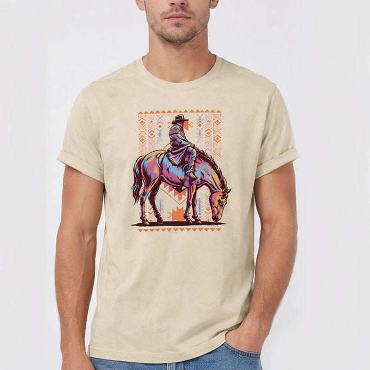 Maglietta western con stampa artistica colorata di un cavaliere azteco - image 2