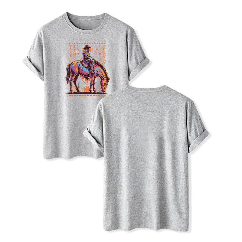 Maglietta western con stampa artistica colorata di un cavaliere azteco - Grigio - 2XL - image 9