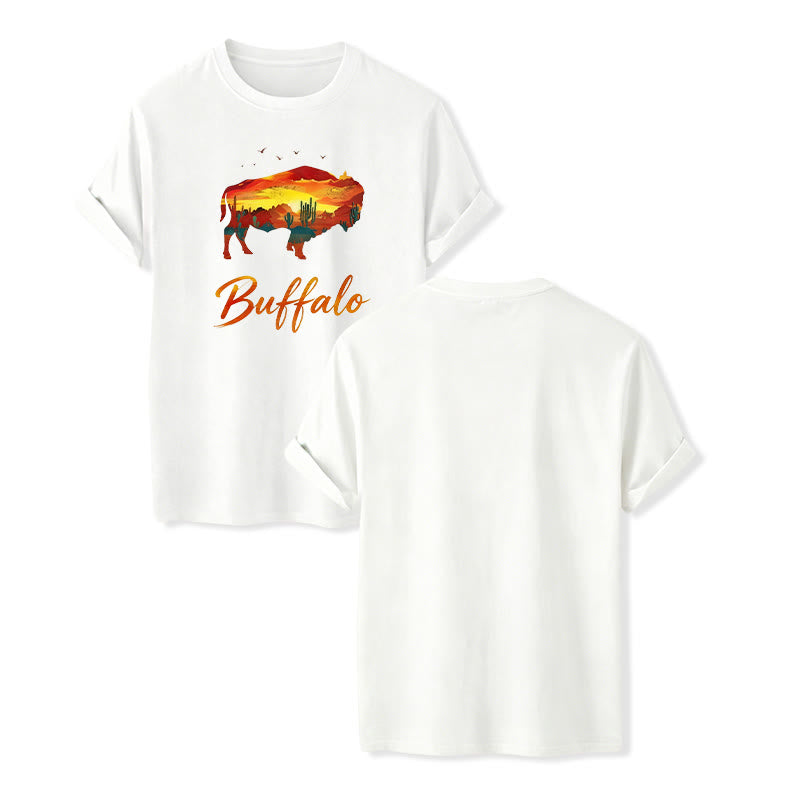Maglietta western con silhouette di bufalo al tramonto, stile selvaggio e libero - Bianco - 2XL - image 7