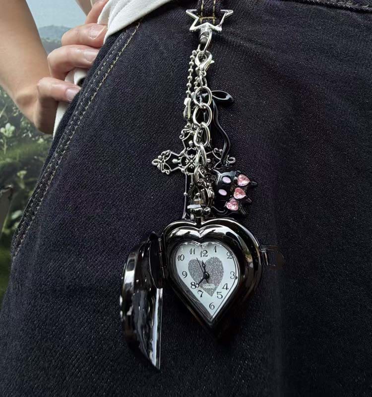 Orologio da tasca cavo con ciondoli, ornamento decorativo alla moda, stile coquette - image 27