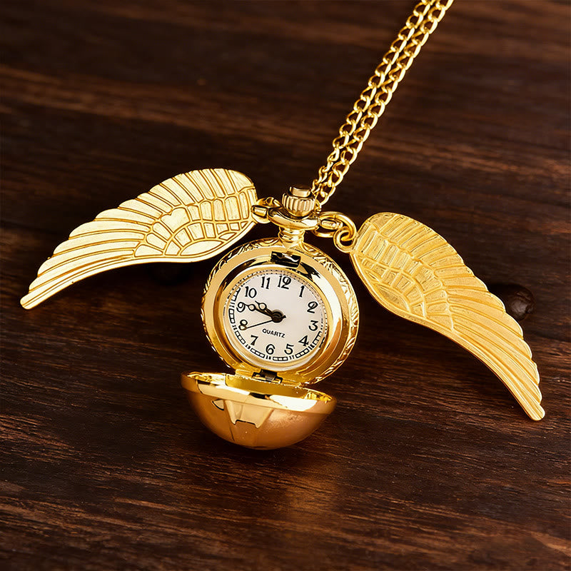 Collana con orologio da tasca a sfera rotonda con ali dorate - Oro - image 0