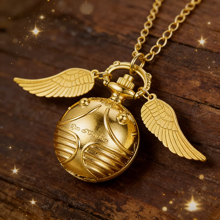 Collana con orologio da tasca a sfera rotonda con ali dorate - image 4