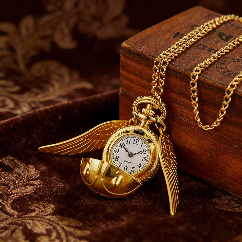 Collana con orologio da tasca a sfera rotonda con ali dorate - image 3