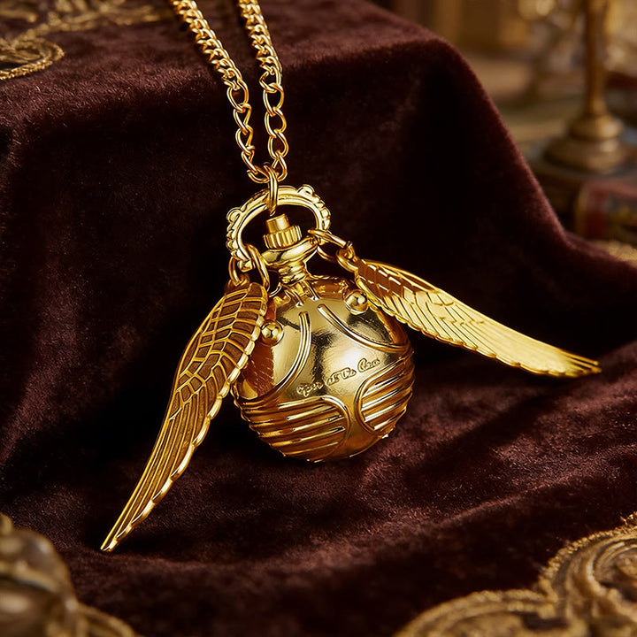 Collana con orologio da tasca a sfera rotonda con ali dorate - image 2