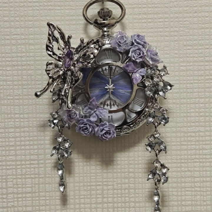 Orologio da tasca artigianale con farfalla e motivo "Giardino segreto della lavanda" - Stile n. 1 - image 0