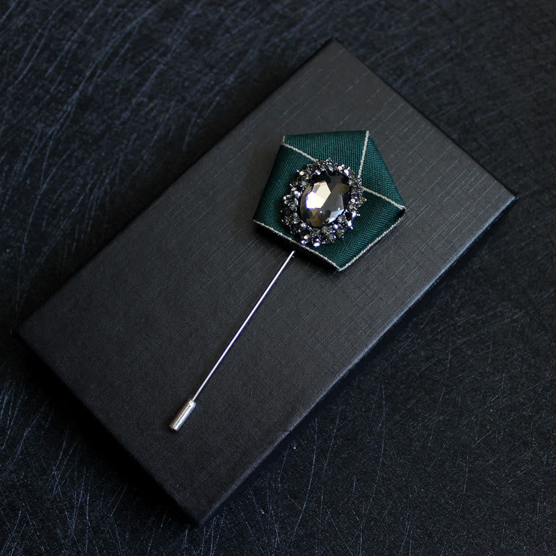 Spilla da bavero da uomo in tessuto geometrico con cristalli fumé - Verde pavone - image 10