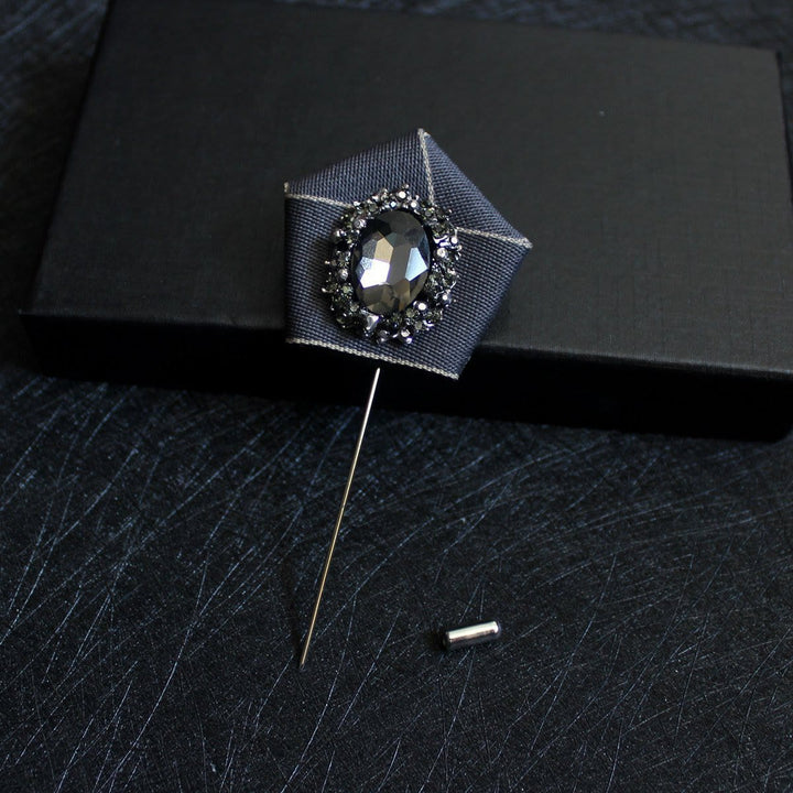 Spilla da bavero da uomo in tessuto geometrico con cristalli fumé - Grigio - image 8