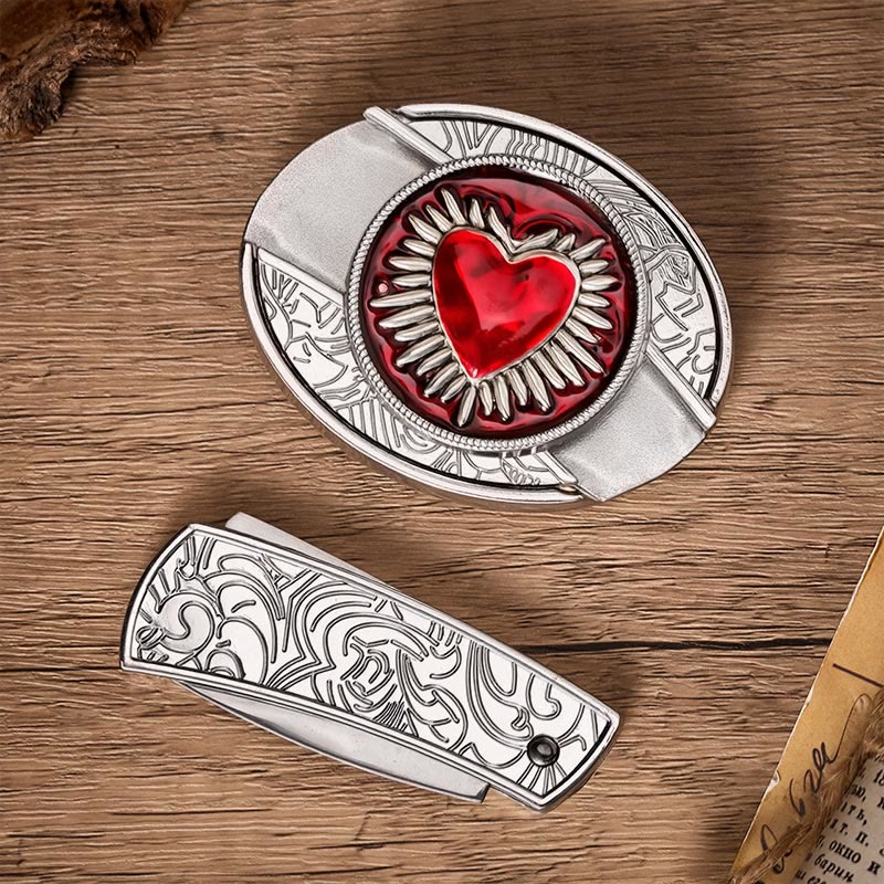 Cintura in pelle con fibbia a coltello pieghevole nascosto fai-da-te a forma di Sacro Cuore Fiammeggiante - image 10