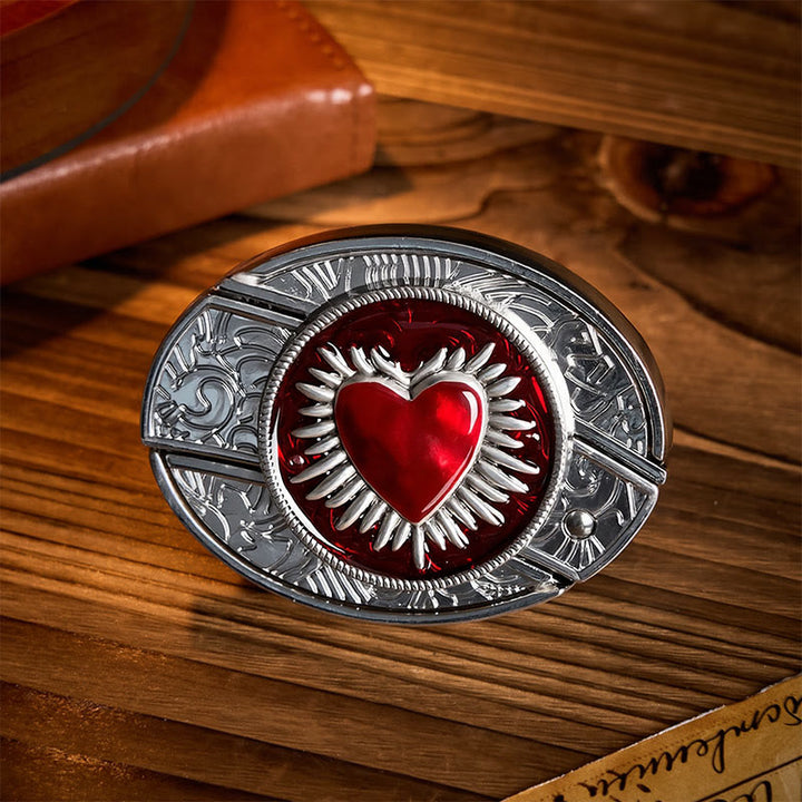 Cintura in pelle con fibbia a coltello pieghevole nascosto fai-da-te a forma di Sacro Cuore Fiammeggiante - Cuore fiammeggiante - Senza cintura - Cintura non inclusa - image 0