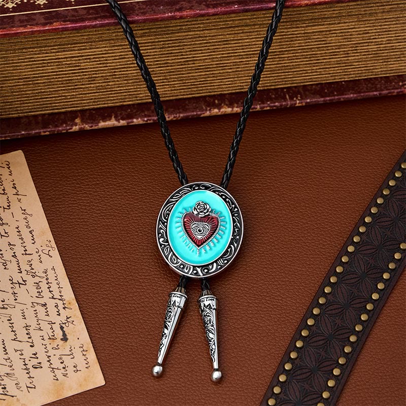 Bolo tie smaltato con rosa e occhio occulti e turchese - image 0