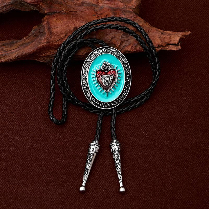 Bolo tie smaltato con rosa e occhio occulti e turchese - image 2