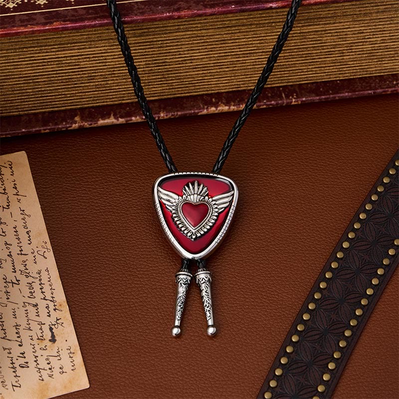 Cravatta bolo retrò western con alette e Sacro Cuore - image 0
