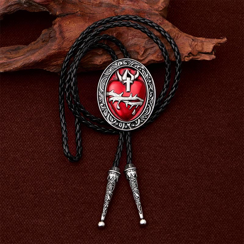 Cravatta bolo ovale smaltata con corona di spine e cuore sanguinante - image 1