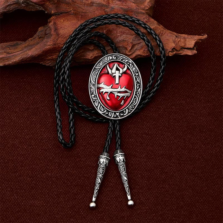 Cravatta bolo ovale smaltata con corona di spine e cuore sanguinante - image 1
