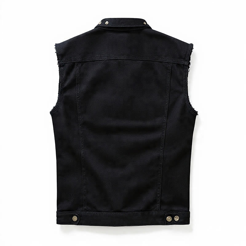 Gilet in denim nero con colletto borchiato, stile punk rock. - image 10