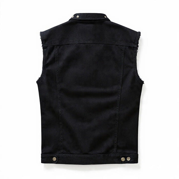 Gilet in denim nero con colletto borchiato, stile punk rock. - image 10