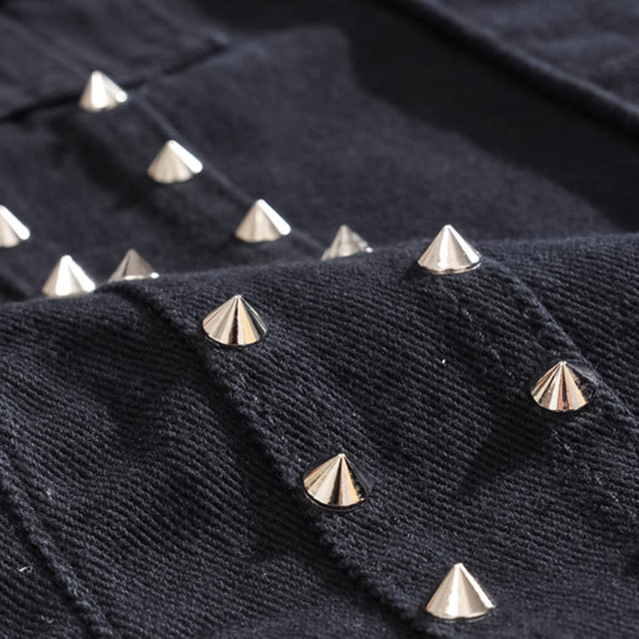 Gilet in denim nero con colletto borchiato, stile punk rock. - image 5