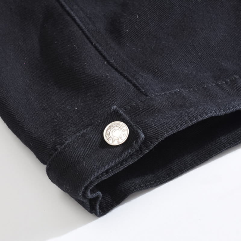 Gilet in denim nero con colletto borchiato, stile punk rock. - image 7