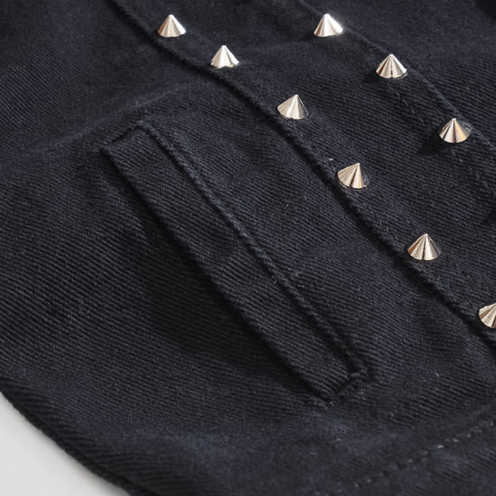 Gilet in denim nero con colletto borchiato, stile punk rock. - image 6