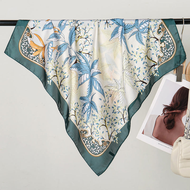 Elegante foulard quadrato da collo con stampa botanica da donna - image 2