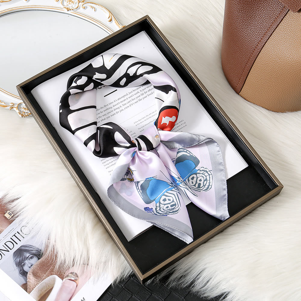 Elegante foulard quadrato da collo con stampa botanica da donna - Bianco e grigio - image 8