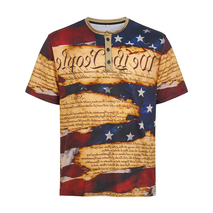 Camicia Henley da uomo con stampa vintage della bandiera americana e design testuale. - image 8