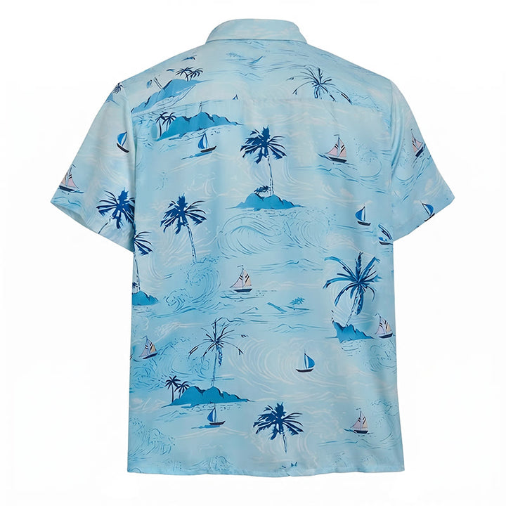 Camicia da uomo con stampa hawaiana a tema vacanze al mare, con bottoni. - image 10