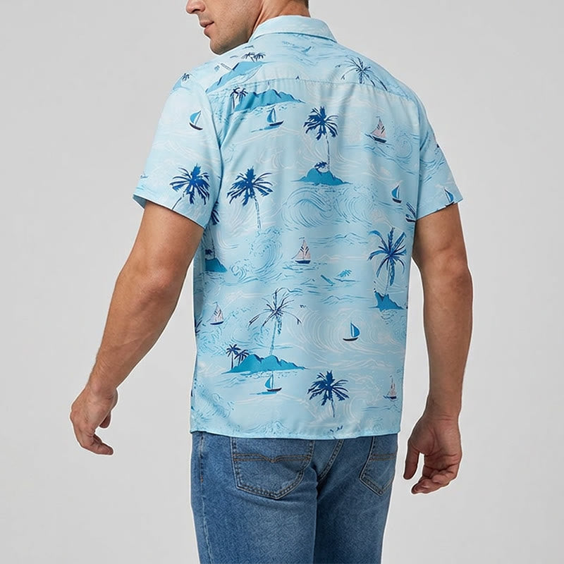 Camicia da uomo con stampa hawaiana a tema vacanze al mare, con bottoni. - image 3