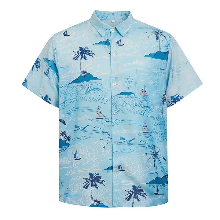 Camicia da uomo con stampa hawaiana a tema vacanze al mare, con bottoni. - image 9