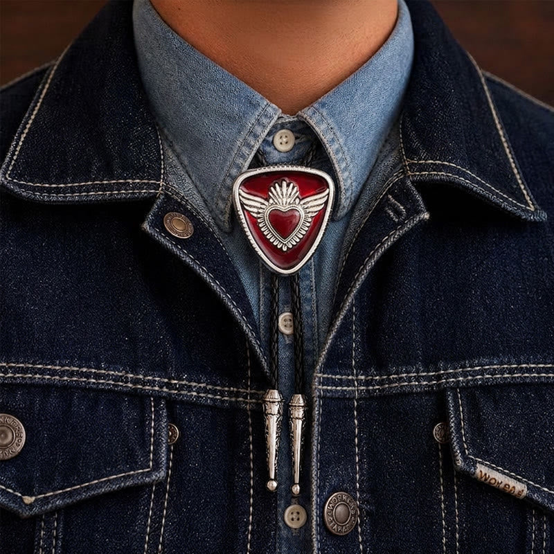 Cravatta bolo retrò western con alette e Sacro Cuore - Rosso - image 1