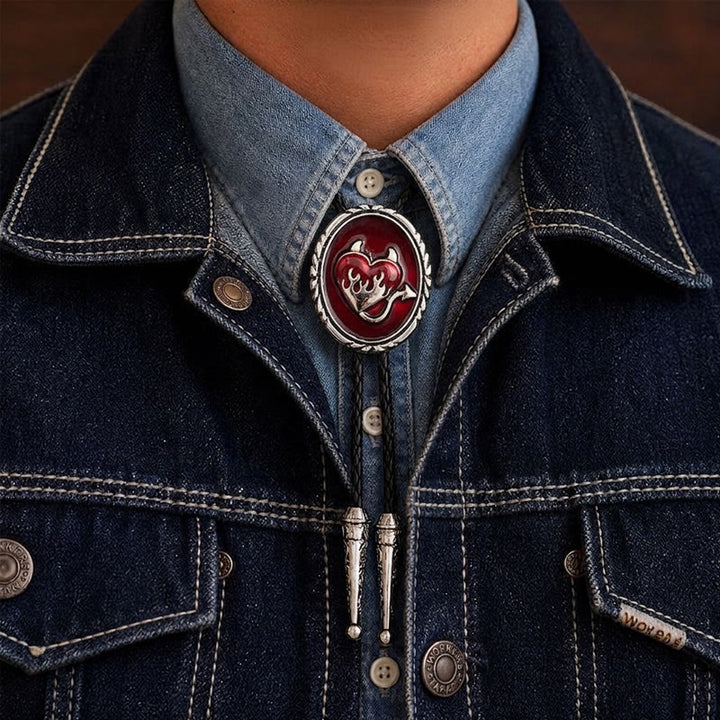 Ciondolo a forma di cuore fiammeggiante del diavolo - Cravatta bolo western - Rosso - image 4