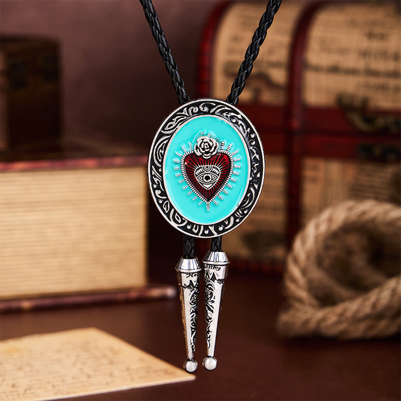 Bolo tie smaltato con rosa e occhio occulti e turchese - image 3