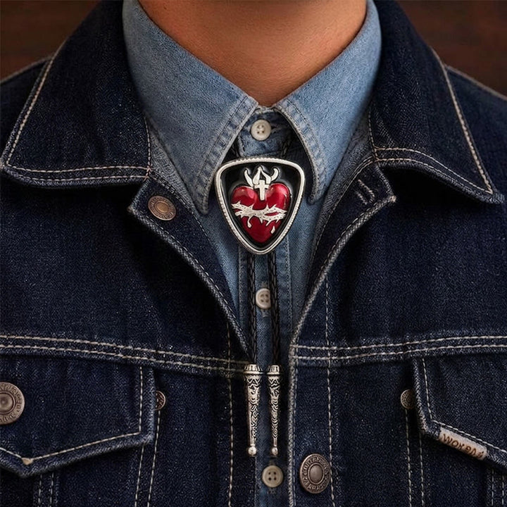 Cravatta bolo smaltata con spina e cuore del martire - Rosso e nero - image 1
