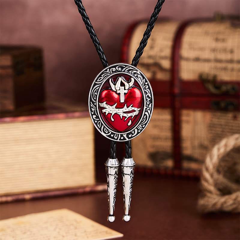 Cravatta bolo ovale smaltata con corona di spine e cuore sanguinante - image 3
