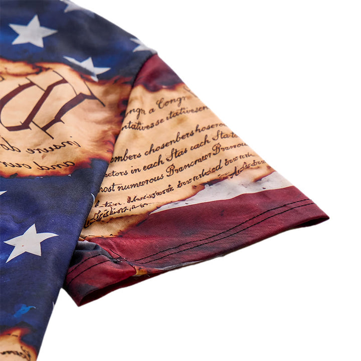 Camicia Henley da uomo con stampa vintage della bandiera americana e design testuale. - image 6