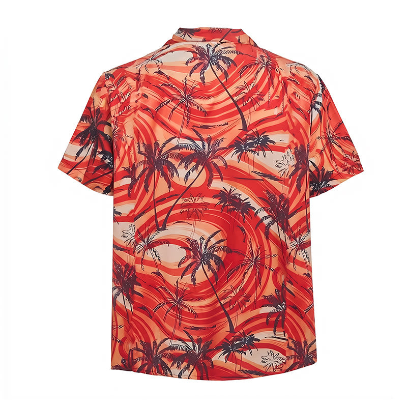Camicia da uomo arancione con motivo a onde e palme, ideale per l'estate e la spiaggia. - image 10