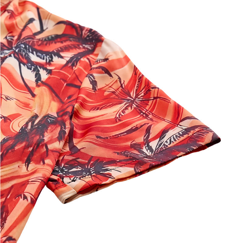 Camicia da uomo arancione con motivo a onde e palme, ideale per l'estate e la spiaggia. - image 8