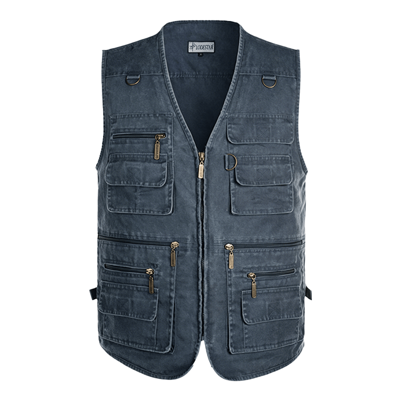 Gilet da uomo in tela lavata per attività all'aperto con molteplici tasche con cerniera. - image 10
