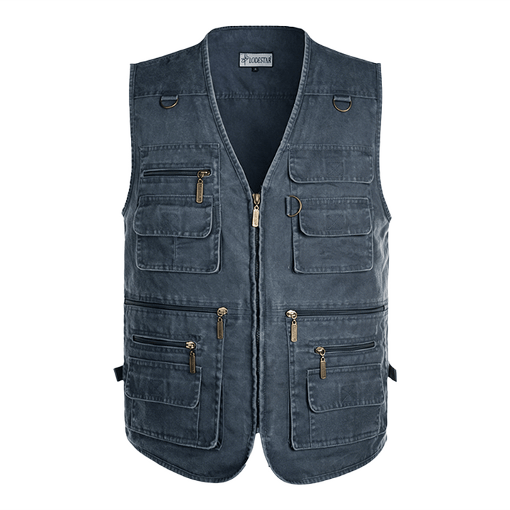 Gilet da uomo in tela lavata per attività all'aperto con molteplici tasche con cerniera. - image 10