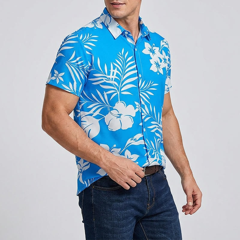 Camicia da uomo estiva a maniche corte con stampa floreale e foglie. - image 2
