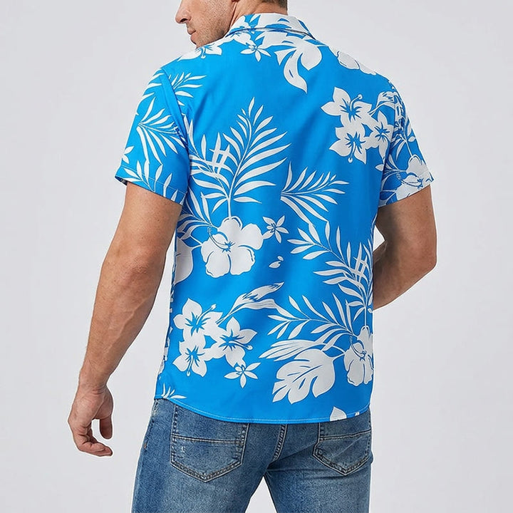 Camicia da uomo estiva a maniche corte con stampa floreale e foglie. - image 3