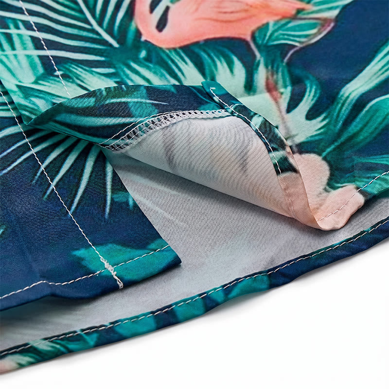 Camicia da uomo estiva casual da spiaggia con stampa floreale e fenicotteri, foglie di palma. - image 7