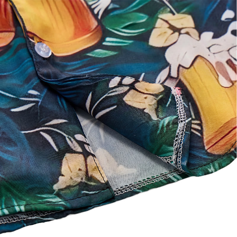 Boccale da birra da uomo con stampa floreale di palme tropicali, camicie hawaiane casual - image 6