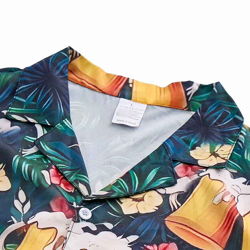 Boccale da birra da uomo con stampa floreale di palme tropicali, camicie hawaiane casual - image 4