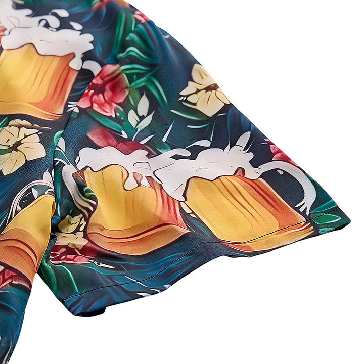 Boccale da birra da uomo con stampa floreale di palme tropicali, camicie hawaiane casual - image 7