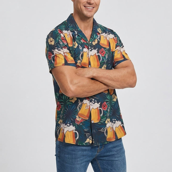 Boccale da birra da uomo con stampa floreale di palme tropicali, camicie hawaiane casual - image 2